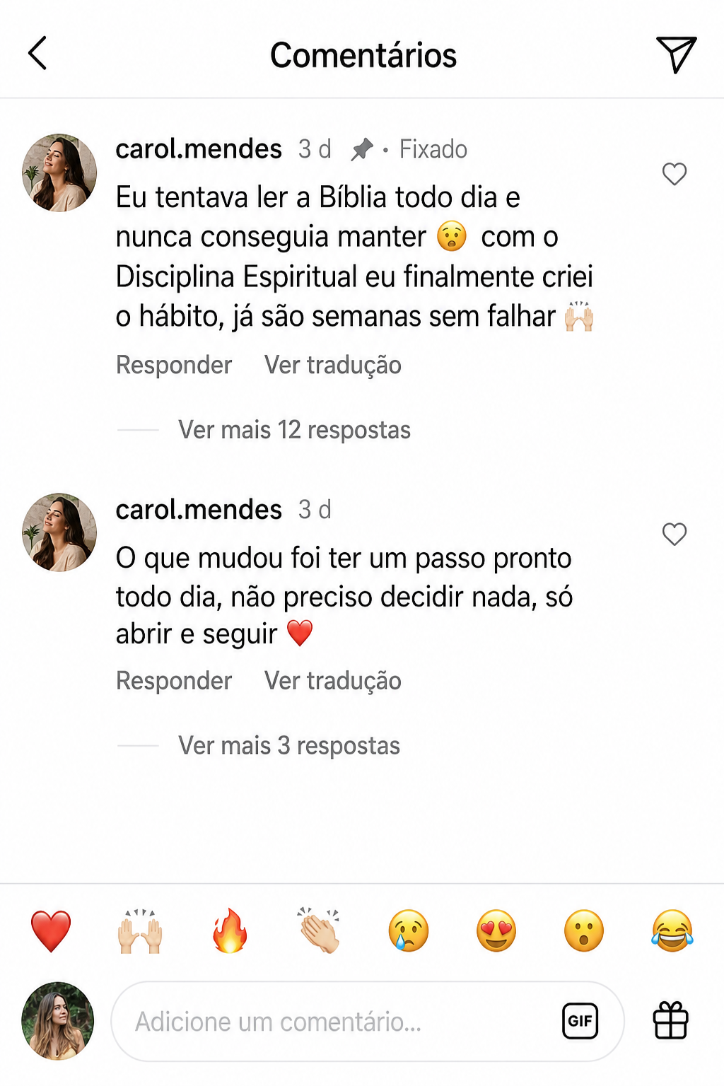 Depoimento de carol.mendes sobre criar o hábito de ler a Bíblia