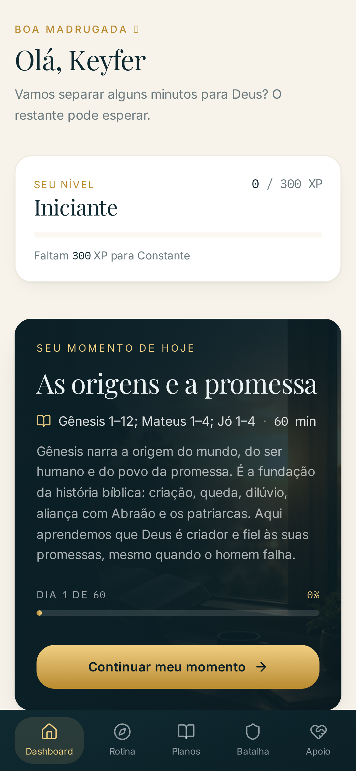 Tela Seu dia do app no celular