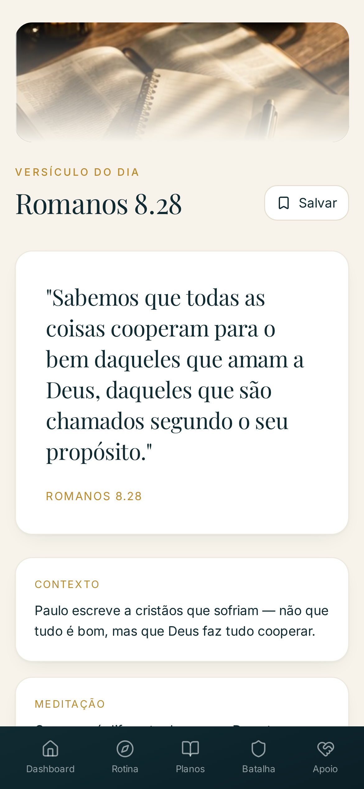 Tela Versículo do dia do app no celular